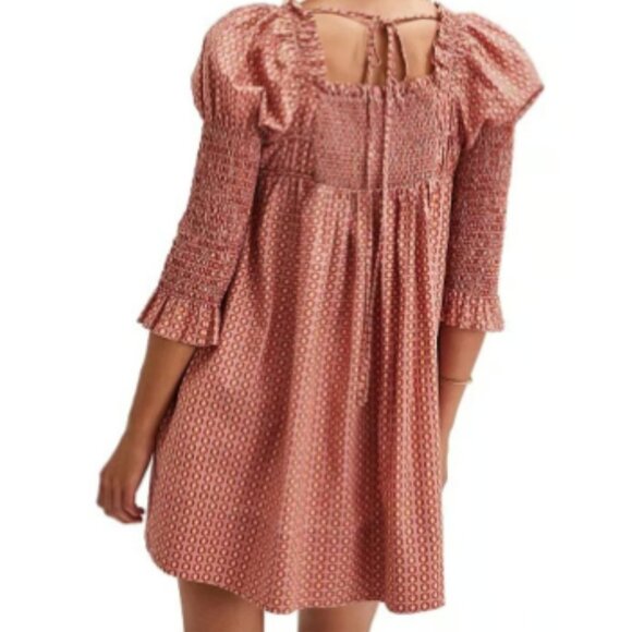 Free People Babydoll Mini Dress XS | Puff Sleeve Peasant Print - Picture 2 of 8